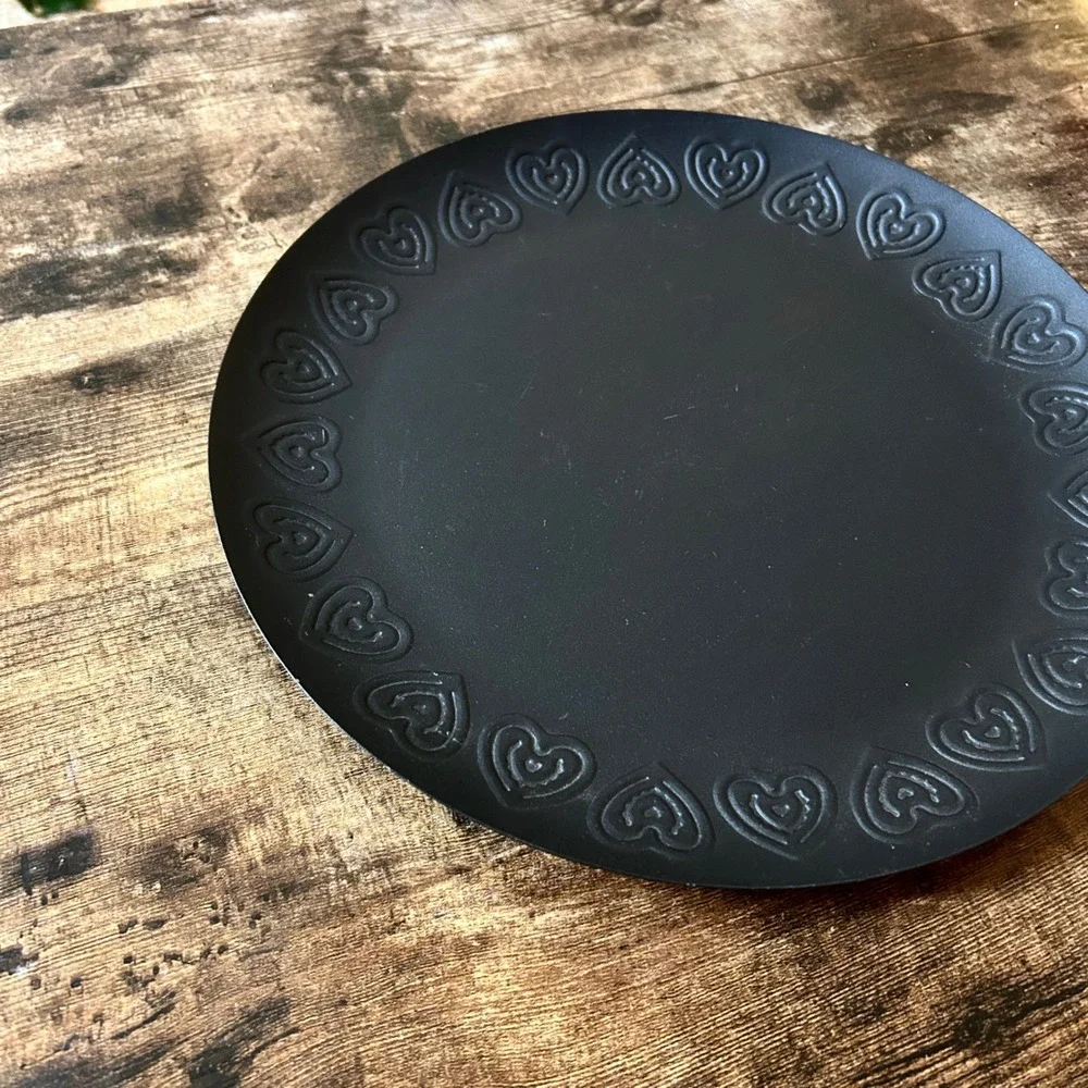 Vintage Black Metal Decorative Heart Rim Platter Tray 11